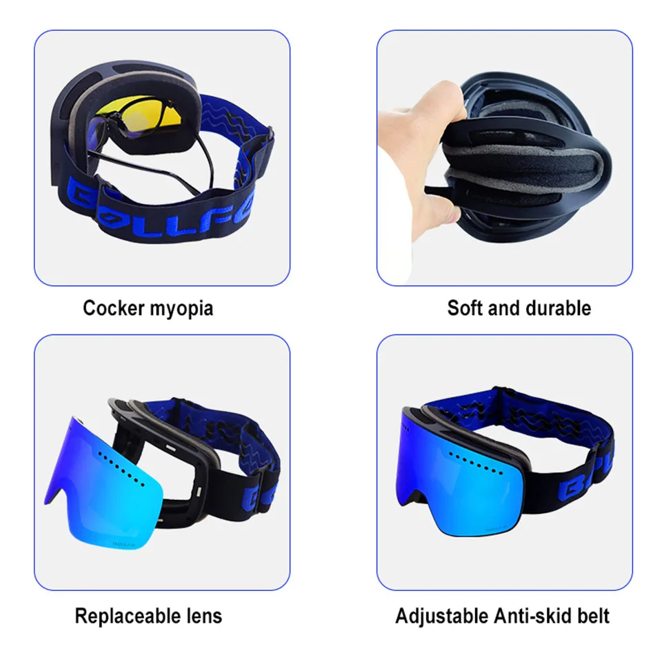 Ski Goggles Anti-Fog UV400 Magnetische Dubbele Laag Gepolariseerde Lens Ski Bril Mannen Vrouwen Snowboard Skiën Anti-Slip bril