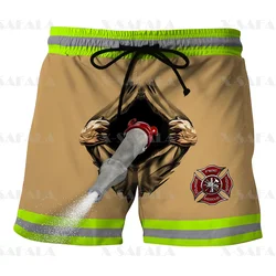 Bombeiros Profissional Diversão 3D Impressão dos homens Shorts Unisex Street Vestuário Cintura Elástica Shorts Verão Praia Harajuku Casual