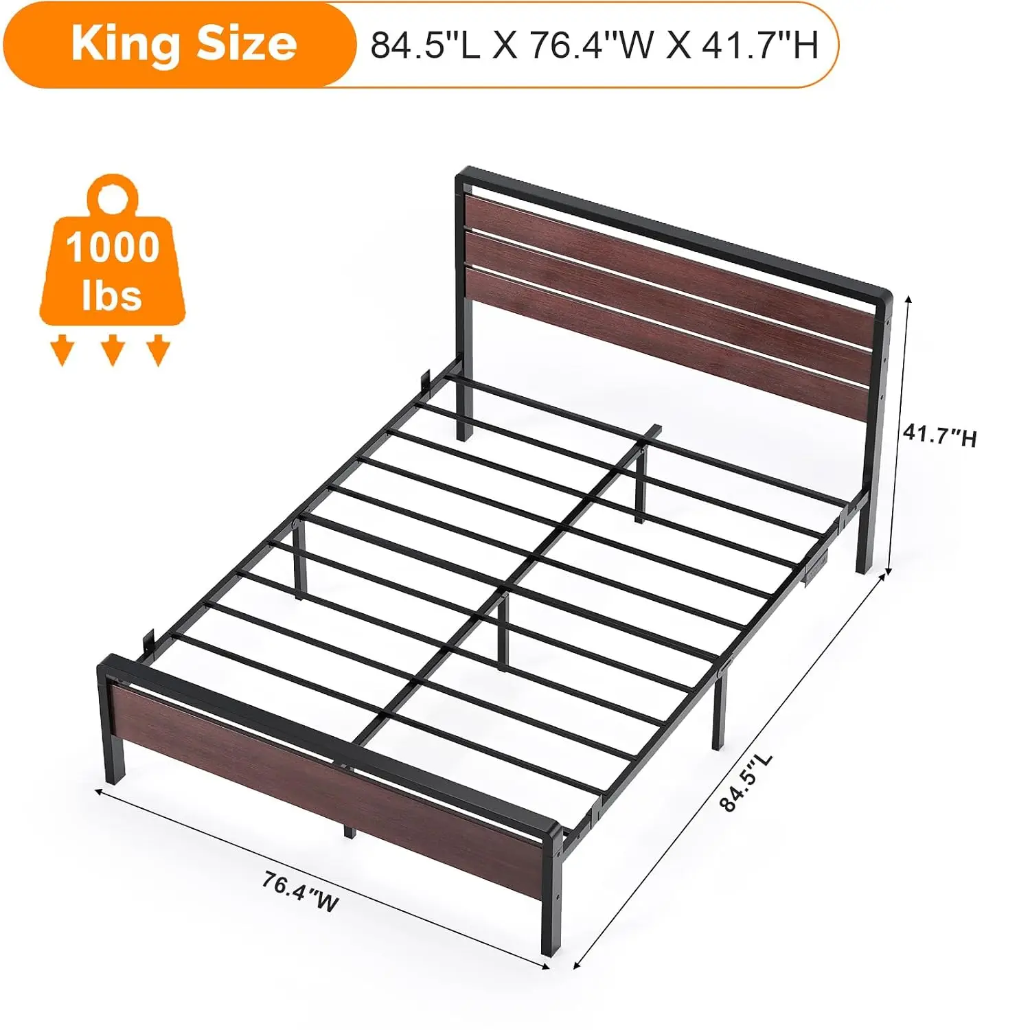 King Size Bed Frame with LED Thicker Headboard & Footboard, USB Charging Station, 12-Inch Under-Bed Storage Space,, Customized