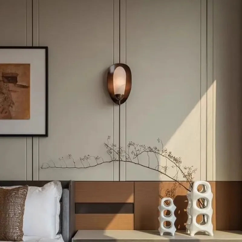 

Postmodern duplex building, light luxury villa, living room, study, simple bedroom, bedside, all copper marble wall lamp