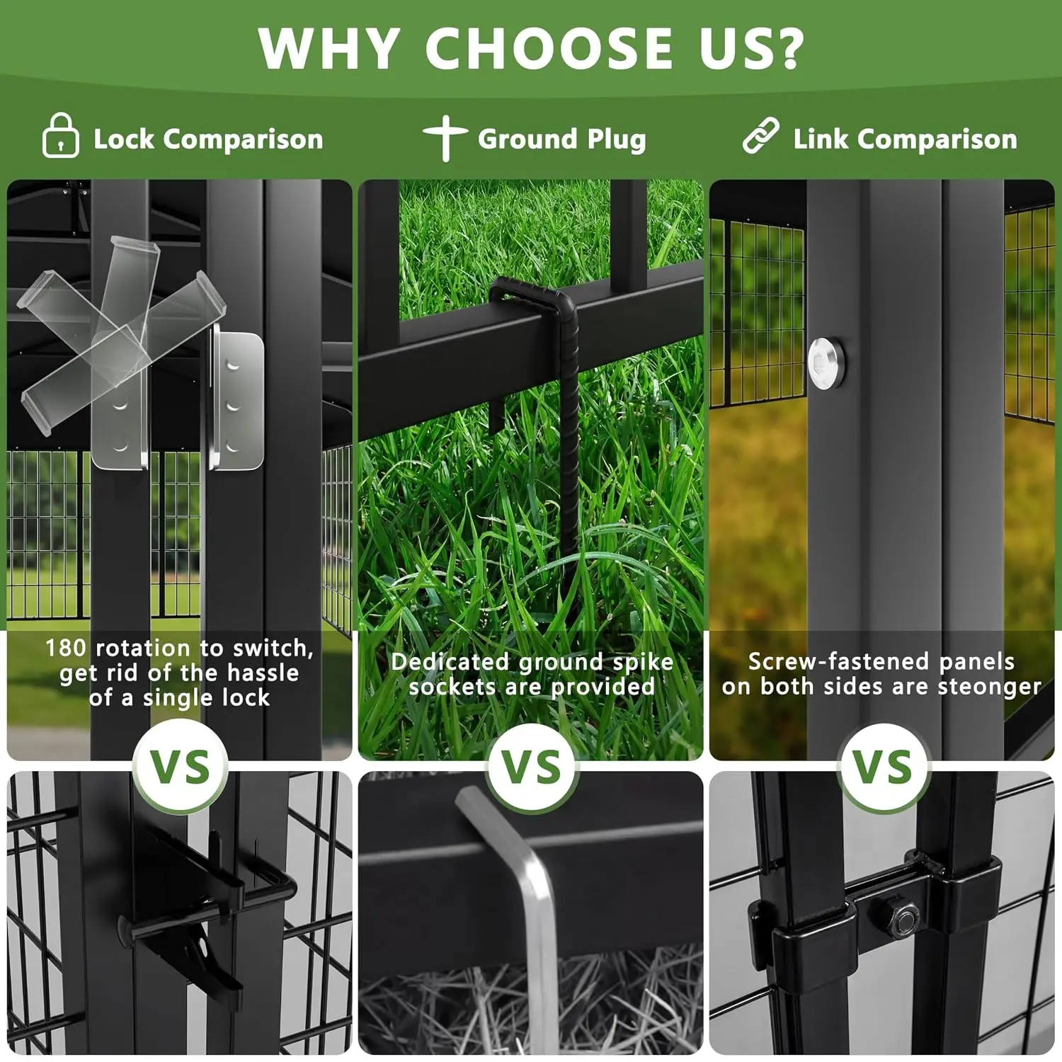 10x10x6 FT Dog Kennel Outdoor Heavy Duty Run Waterproof Roof Anti-Rust Steel Cage Feeding Door Pen Double Locks, Customized