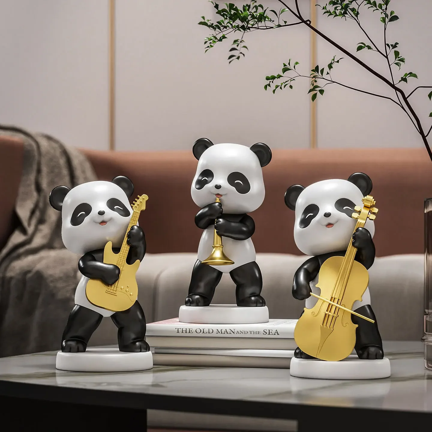 

X22Creative Panda Figurines Cartoon Panda Resin Handicrafts Musical Instrument Guitar Cello Decorative Figurines Home Decoration