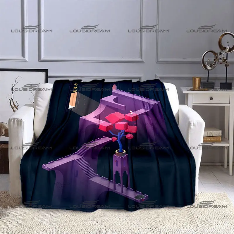 Popular Game Monument Valley Flannel Blanket Beautiful Cartoon Castle Pattern Thin Blanket Portable Home Travel Office Blanket