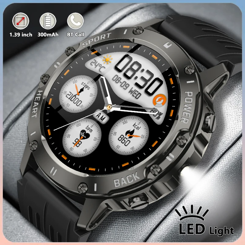 

1.39 inch HD Display Smart Watch With Flashlight Sports IP68 Waterproof Fitness Tracker Bluetooth Call Smartwatch For Men Women