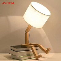 Nordic Wooden Robot Shaped Table Lamp Modern Living Room Bedroom bedside lamp Study Decor LED Desk Lamp E14