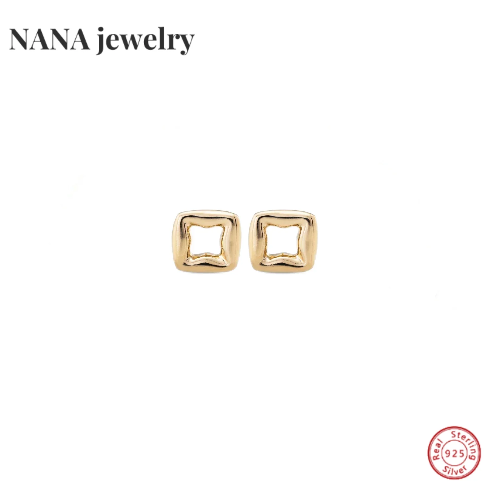 Female 14 carat gold square earrings, simple luxury jewelry, romantic holiday gift, 2024 new product