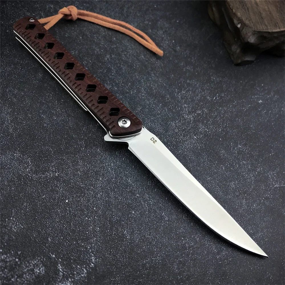 Folding Pocket Knife D2 Blade Rosewood Handle Tactical Hunting Camping Survival EDC Outdoor Hiking Cutting Rescue Tool Knife