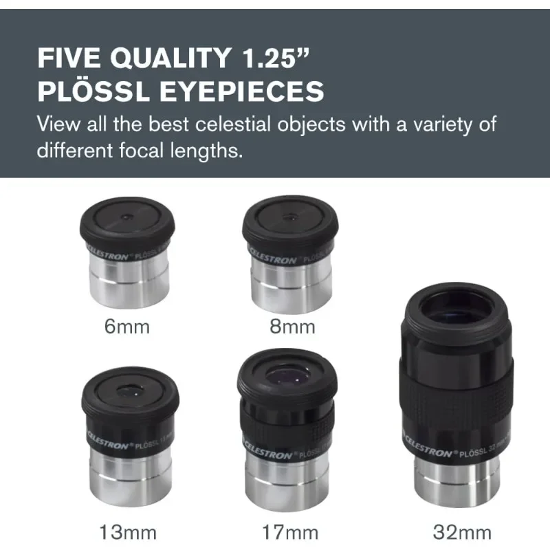 14 Piece Telescope Accessory Kit - Plossl Eyepieces, Barlow Lens, and Sturdy Carry Case