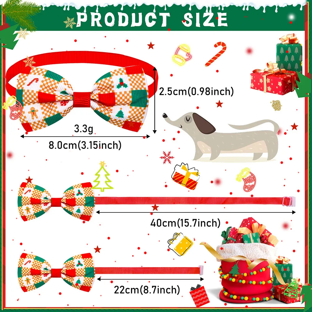 20/40PCS Christmas Dog Bowties Classical Plaid Adjustable Dog Bow Ties Puppy Winter Pet Grooming Accessories For Dogs and Cats