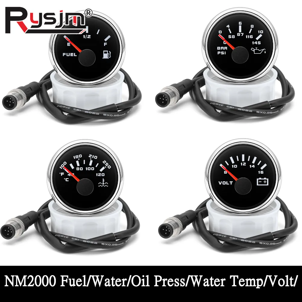 NMEA 2000 52mm Fuel Level Gauge 0-10Bar Oil Press Voltmeter 8-16V Water Temperature Meter 85mm NMEA2000 Tachometer for Car Boat