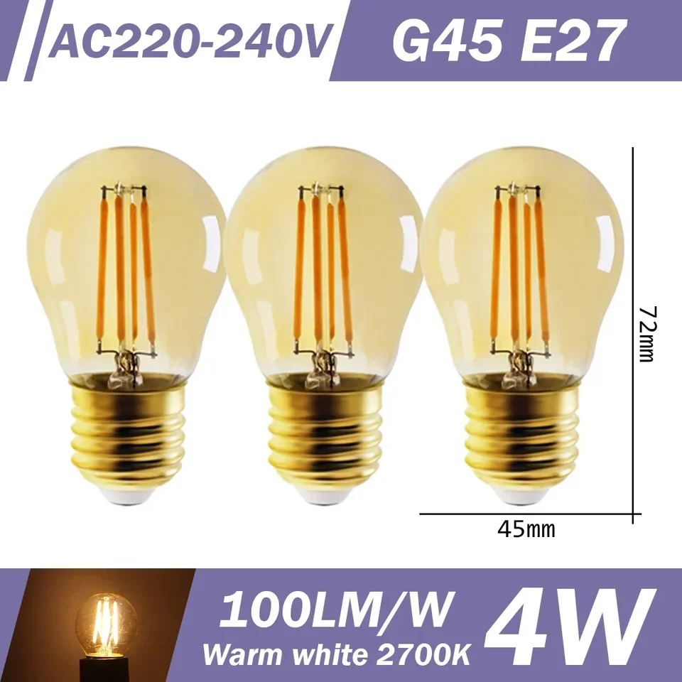 3pcs Retro Led Light Bulb E27 B22 E14 C35 A60 ST64 AC220-240V Edison Filament Bulb Vintage Warm Glass Lamp Lighting Indoor Light, image 28