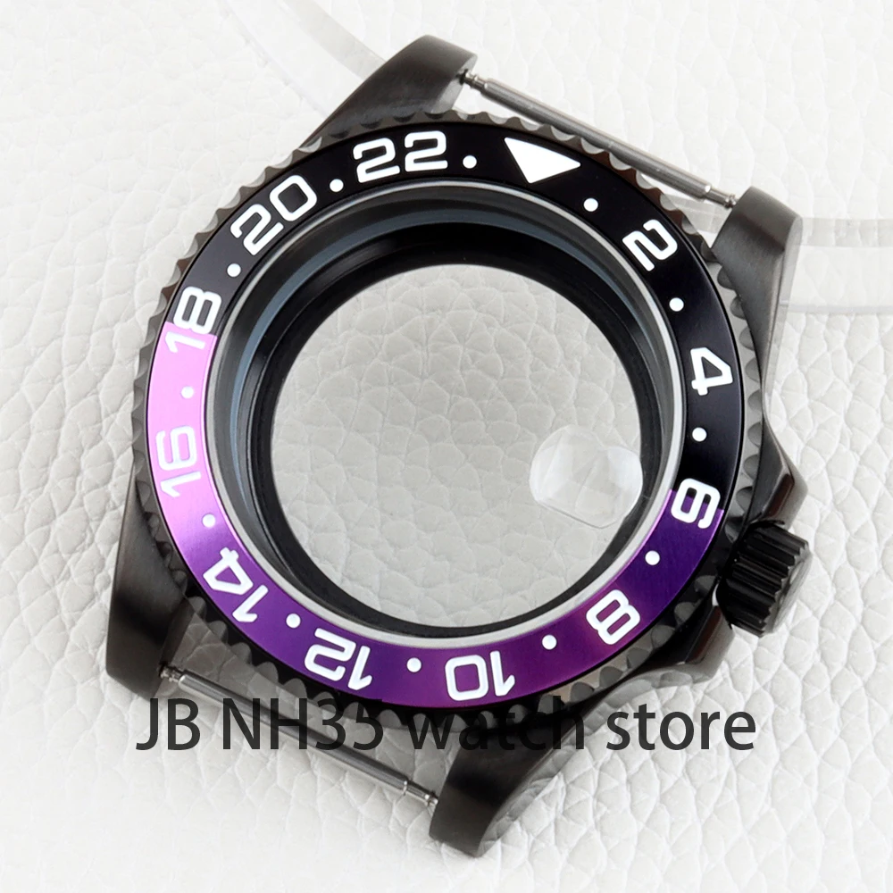 40mm NH35 Case Black PVD for GMT NH34 NH35 NH36 movement 28.5mm Dial Sapphire Submariner Watch Case Stainless steel Waterproof