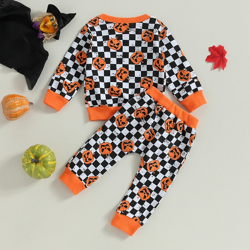 Baby Boys Halloween 2PCS Outfits Long Sleeve Crewneck Pullover Tops and Ghost Print Pants Sets for Toddlers