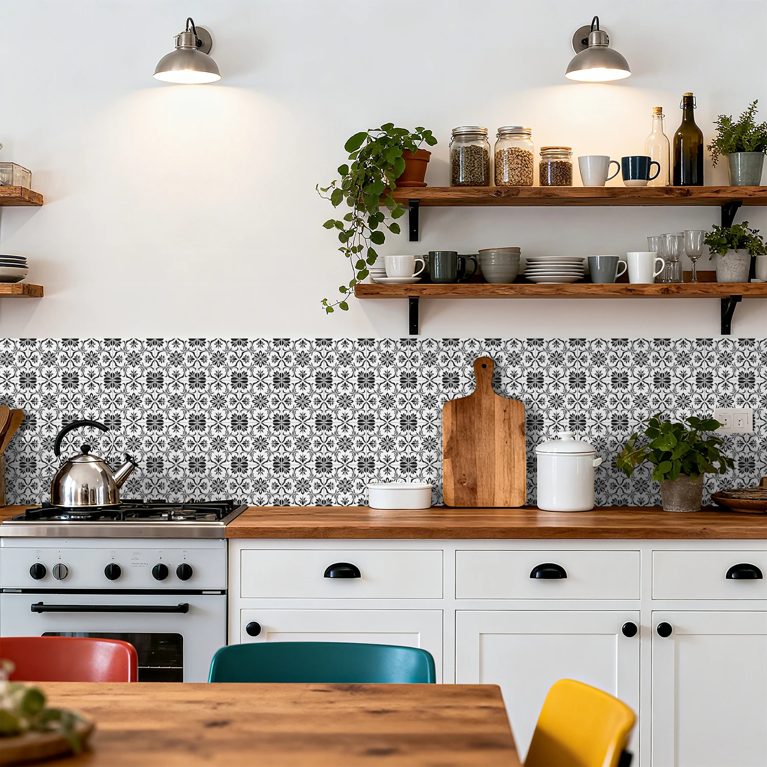 

24PCS Black & White Baroque Self-Adhesive Tile Stickers HD Matte Wall Decor for Kitchen Bathroom 10/15/20cm