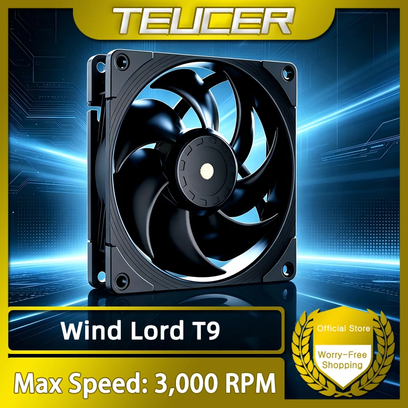 TEUCER Wind Lord T9 92mm 4Pin PWM Cooling Fan for PC Cases, CPU Coolers, Servers, NAS, and 3D Printers