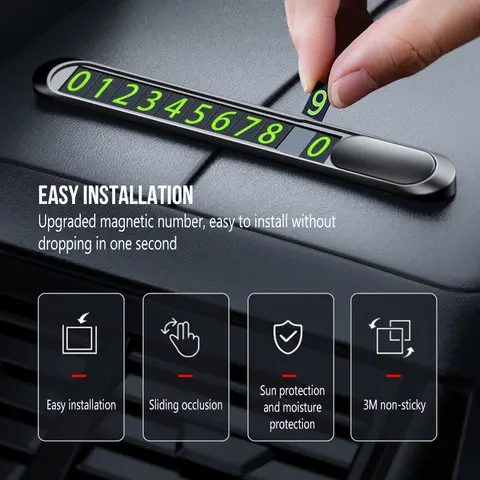 Hidden Car Styling Temporary Parking Card Plate Telephone Number Metal Alloy Texture Auto Phone Number Card Card Car Sticker 10 best sales car number - №3