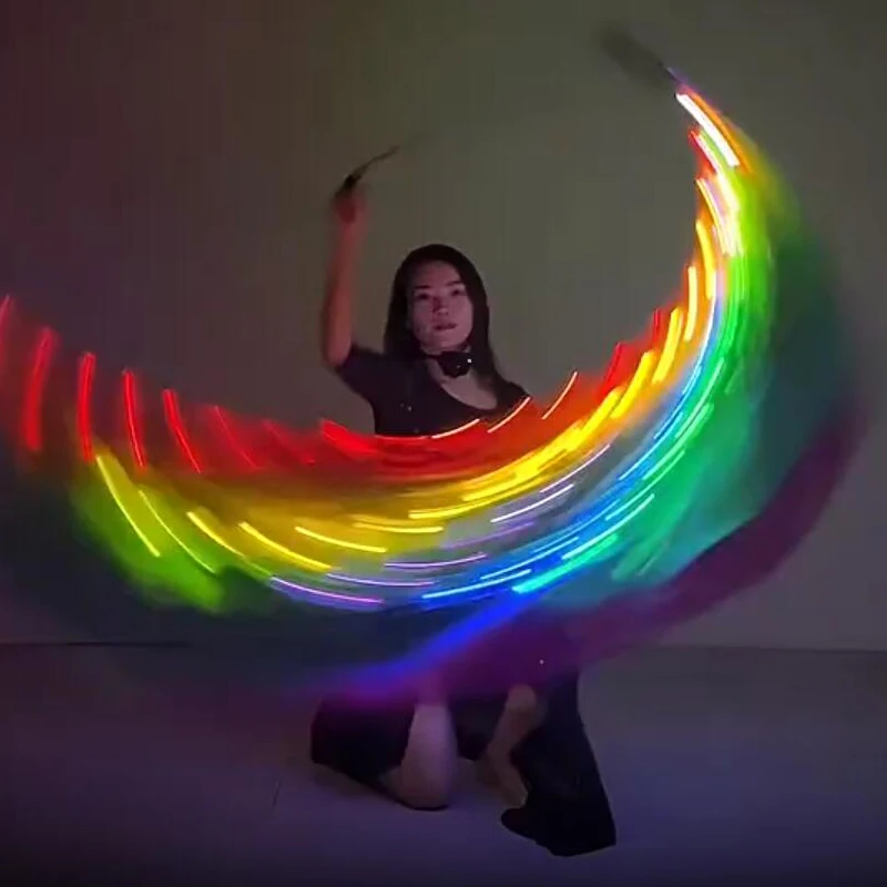 LED bunte leuchtende Gymnastik bänder rhythmische Gymnastik Tanz bühne Requisiten RGB Glühen LED Band Poi Ketten ball für Bauchtanz Requisiten