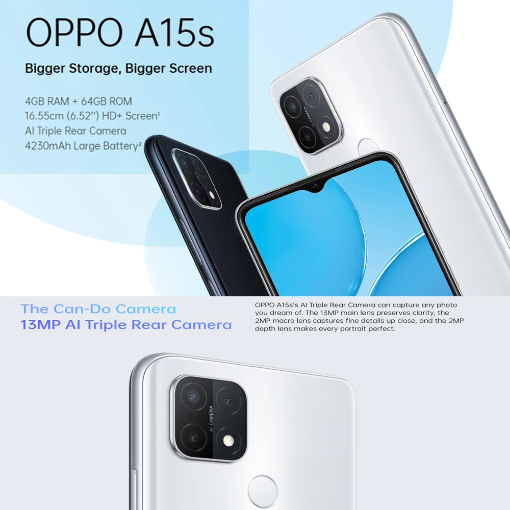 OPPO A15S Smartphone 6.52-inch IPS LCD Water Drop Screen Rear Fingerprint Dual Nano-SIM 8GB+256GB 4230mAh Memory