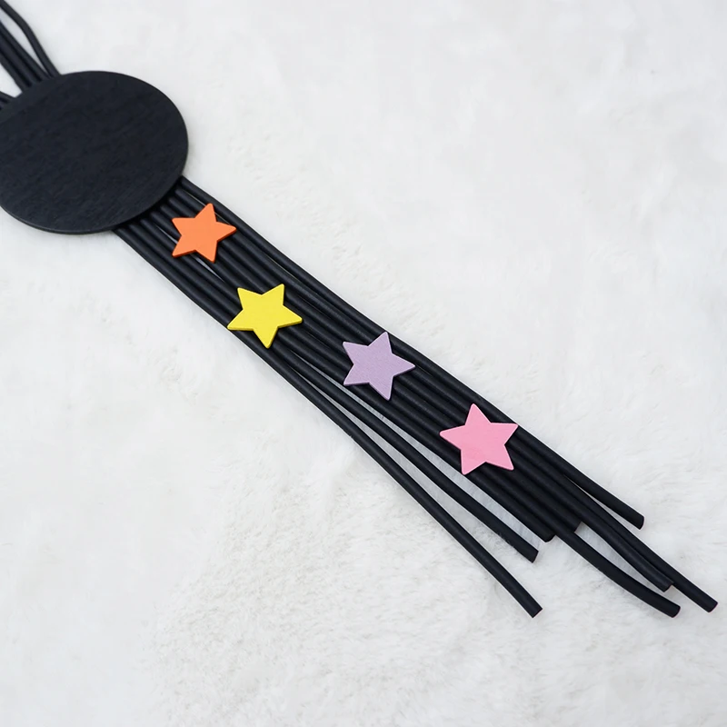 New Gothic Geometric Handmade Tassel Star Design Black Rubber Chain Jewelry Bohemian Style Sweater Chain Long Necklace