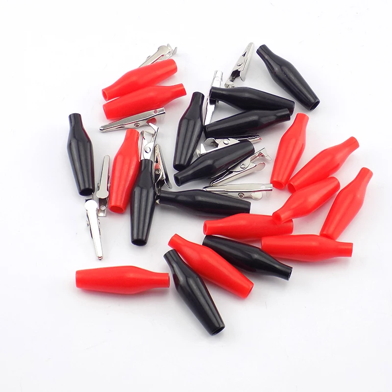 10pcs 28MM 35MM Metal Alligator Clip Crocodile Electrical Clamp Testing Probe Meter Black Red Plastic Boot DIY Car Auto Battery