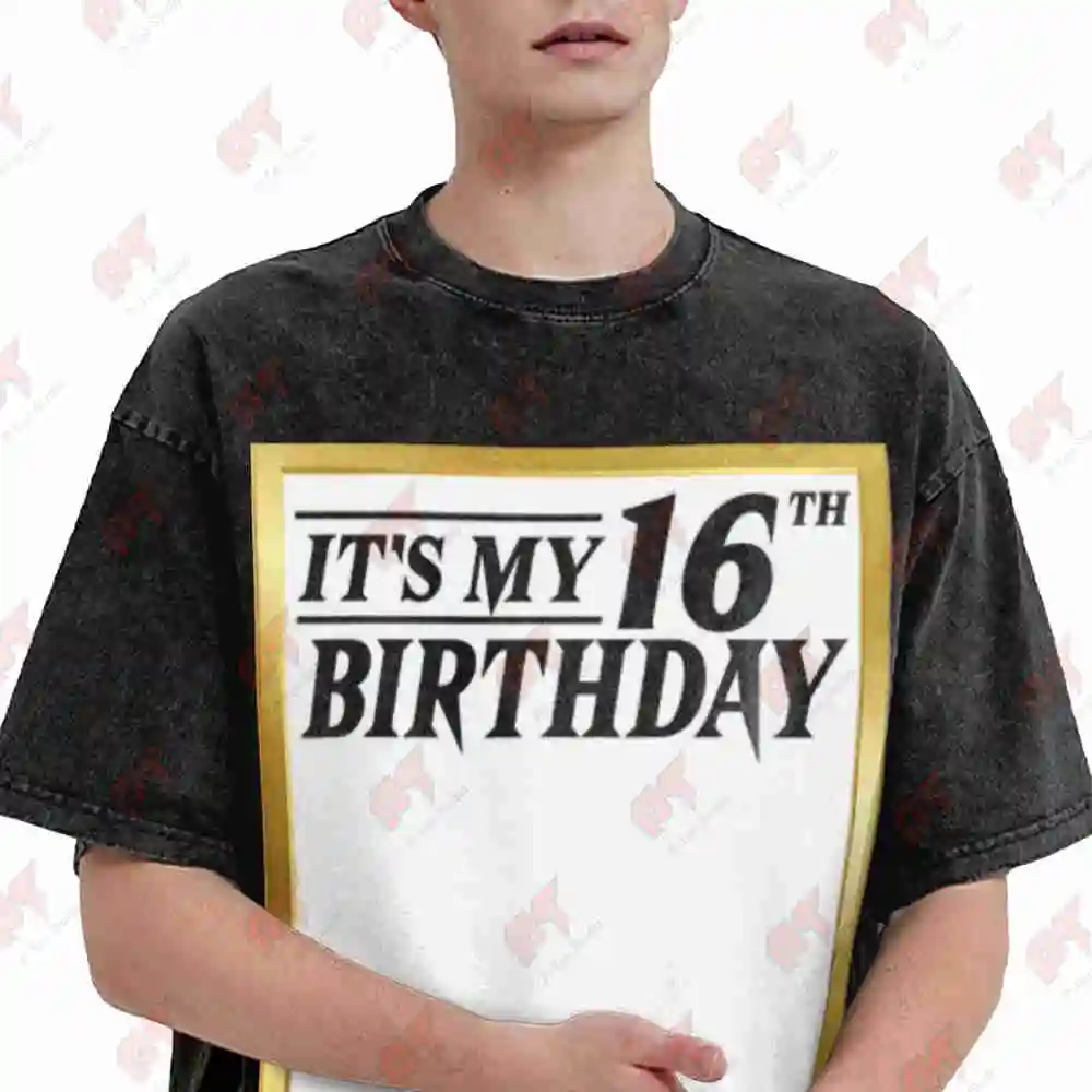 16th Birthday Autographed Golden 16 Vintage Washed Tee Pure Cotton T-Shirt