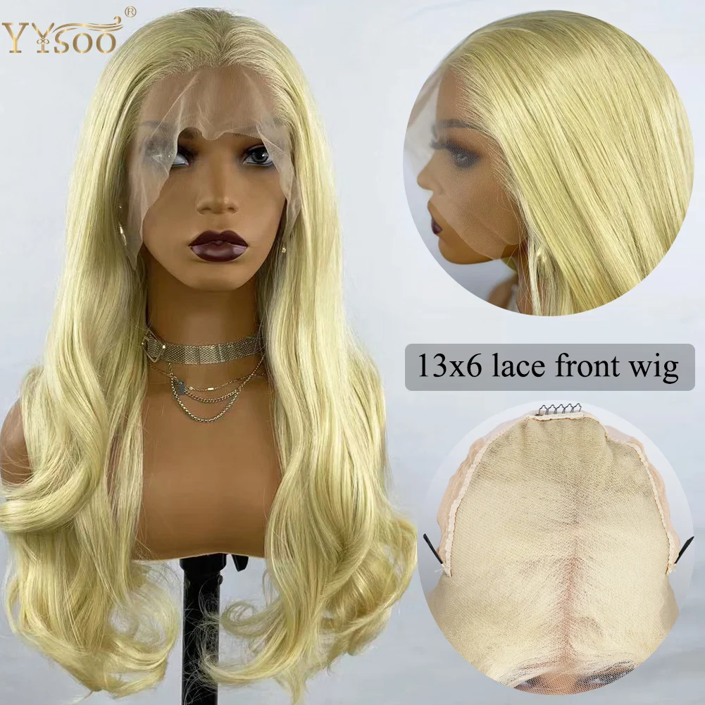 

YYsoo 613 Long 13x6 Futura Synthetic Hair Lace Front Wigs for Women Blonde Body Wave Heat Resistant Glueless Wig 6inch Deep Part