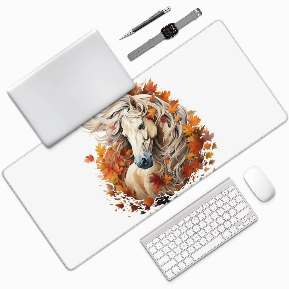 Horse Under The Autumn Leaves Tree Large Mouse Pad Computer Keyboard Mouse Mat PC Laptop Desk Mat Office Accessories Table Mats