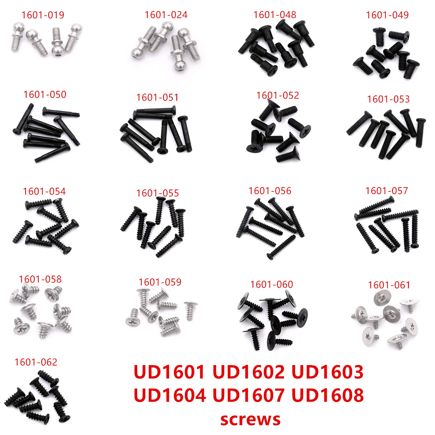 UD1601 UD1602 UD1603 UD1604 UD1607 Винты запасных частей для радиоуправляемых автомобилей 1601-019 1601-024 1601-048 ~1601-062