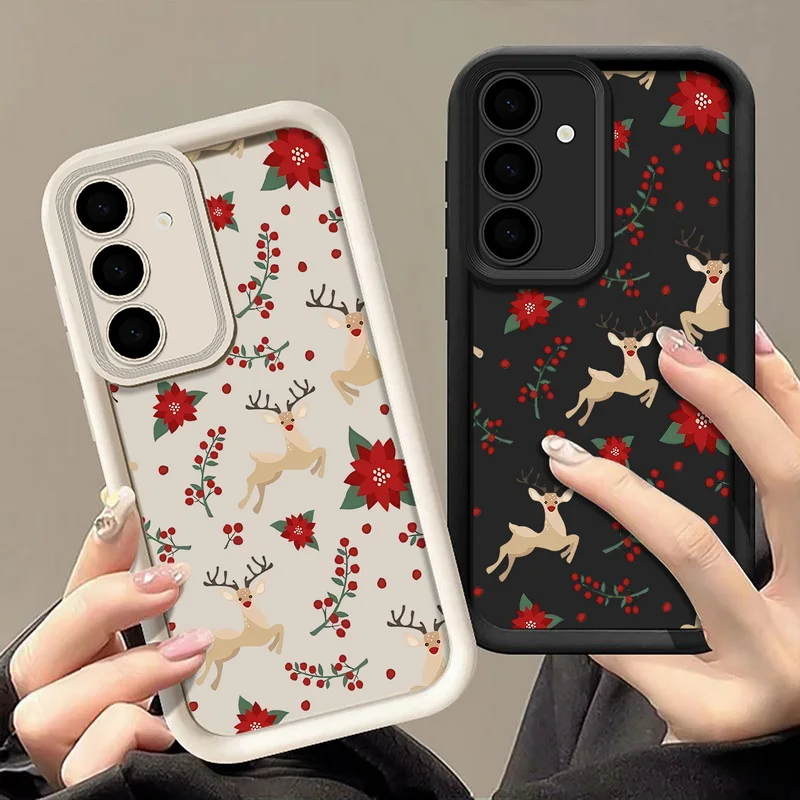 Roter Hirsch Blumendruck Handyhülle für Samsung Galaxy S25 S24 FE S24 S23 S22 Ultra S25 Edge A56 A16 A17 A36 A26 A55 A54 A15 Cover