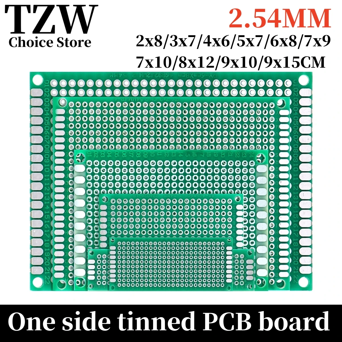 TZW 10PCS One-side spray tin  2.54MM spacing circuit board PCB board experiment board 2x8/3x7/4x6/5x7/6x8/7x9/8x12/9x15/10x10CM