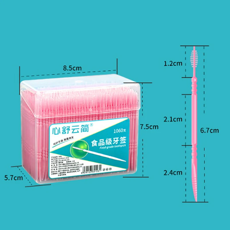 1060pcs/Bag Double-Ended Fish Bone Shaped Disposable Plastic Toothpick Dental Floss Interdental Brush Oral Cleaning Caring Tools