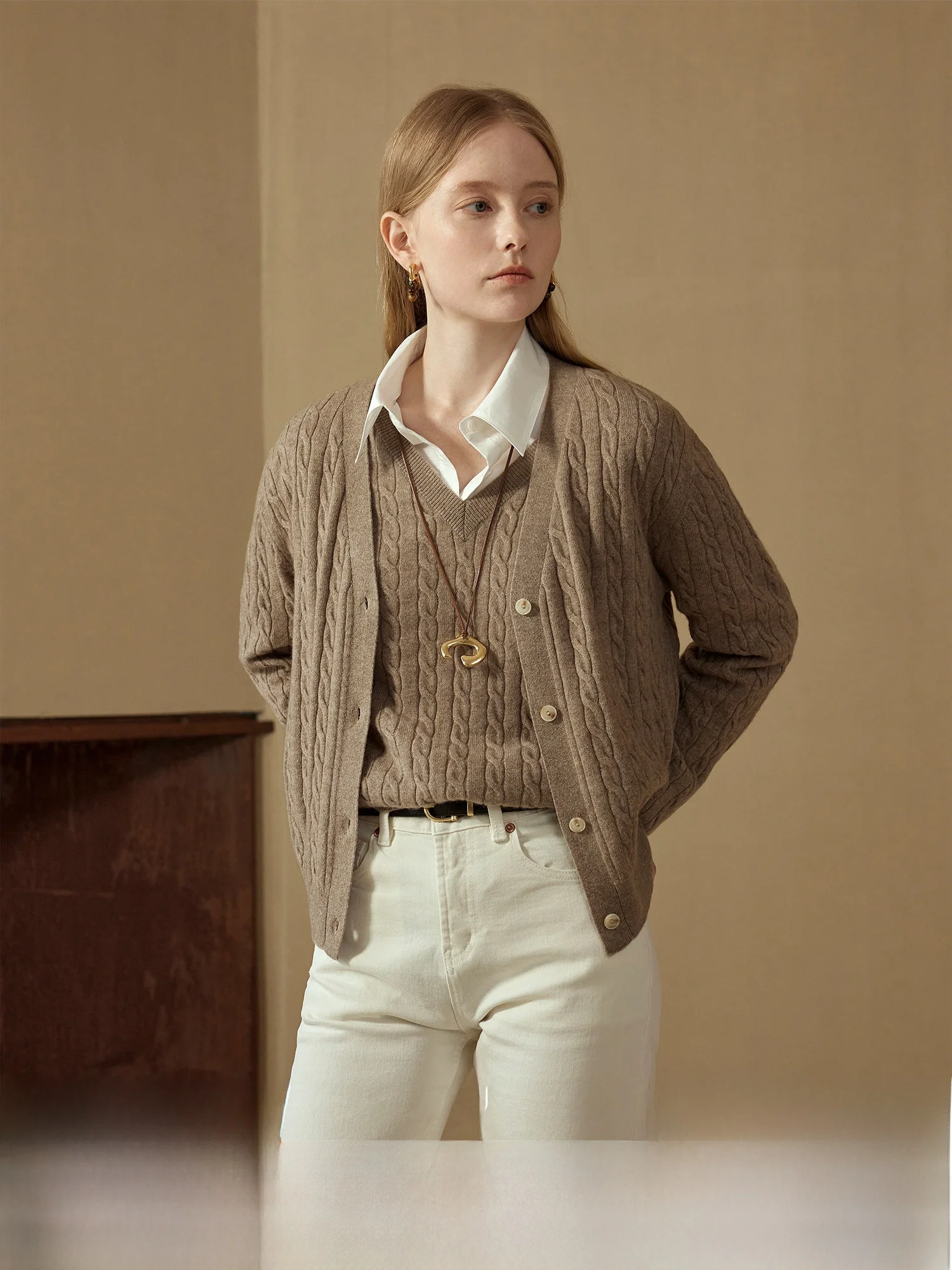 

NAGUAGU Pumpkin Valley 00% Cashmere Knitted Cardigan Vest Twisted Flower Design Stand Match Layering Commute Sle Slim Fit