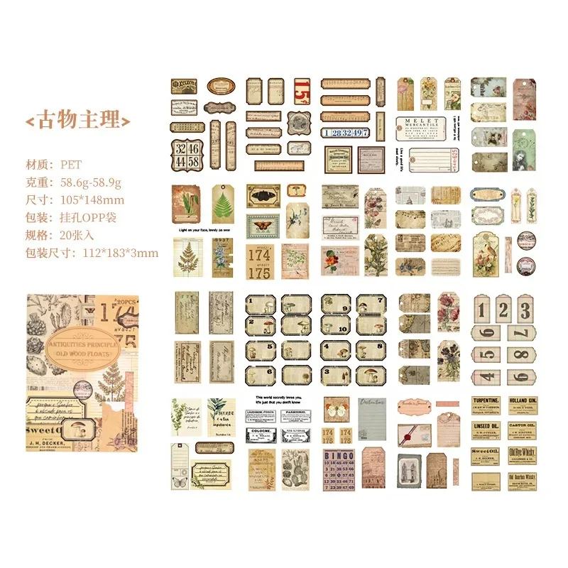 20 Sheets Vintage Die Cut Sticker Book, No Cutting & Easy to Peel, Journal Diary Collage Decor Material