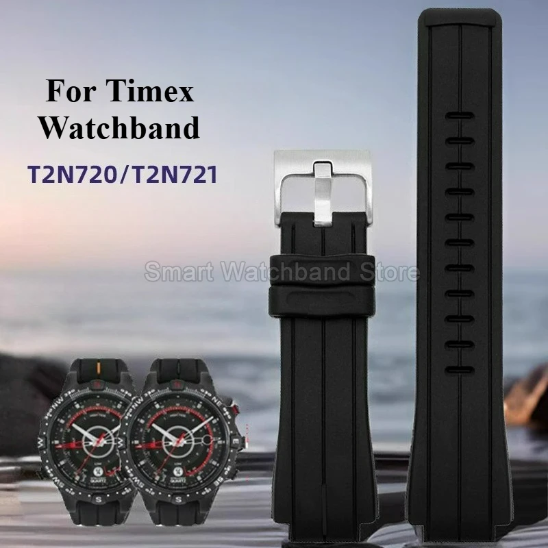 Anti-aging Comfortable-fitting Silicone Watch Strap for Timex Expedition Tide-Temp-Compass T2N720 T2N721 TW2T76300 Needle Buckle
