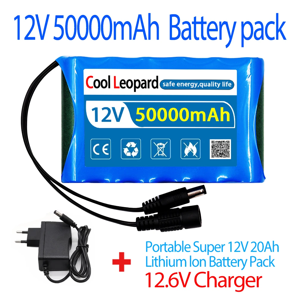 

18650 3S2P 12V 50000mah Original Li-ion Battery Rechargeable 12.6V 50Ah CCTV, Camera Monitor Replacement Battery + Charger