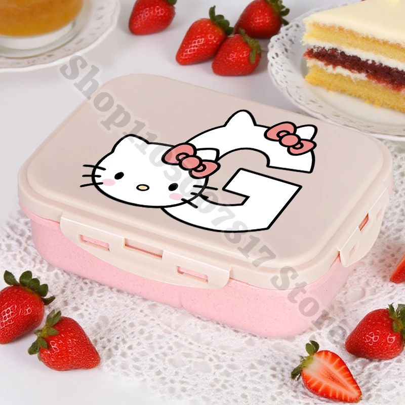 

Портативный пластиковый ланч-бокс для девочек, милый ланч-бокс «Hello Kitty» с ложкой, вилкой, детский аниме-контейнер для еды и фруктов, детский рождественский подарок