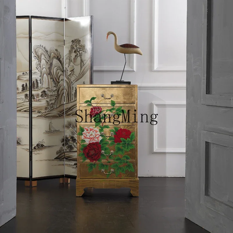 CL  gold leaf painted crane lotus five or six buckets solid wood sofa sideboard