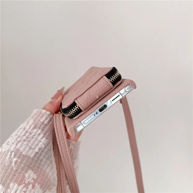 Crossbody Bag Lichee Pattern Wallet Phone Holder Zipper Case for Samsung S24 Ultra S23 Plus S22 A35 15 25 A54 14 24 34 53 13 33