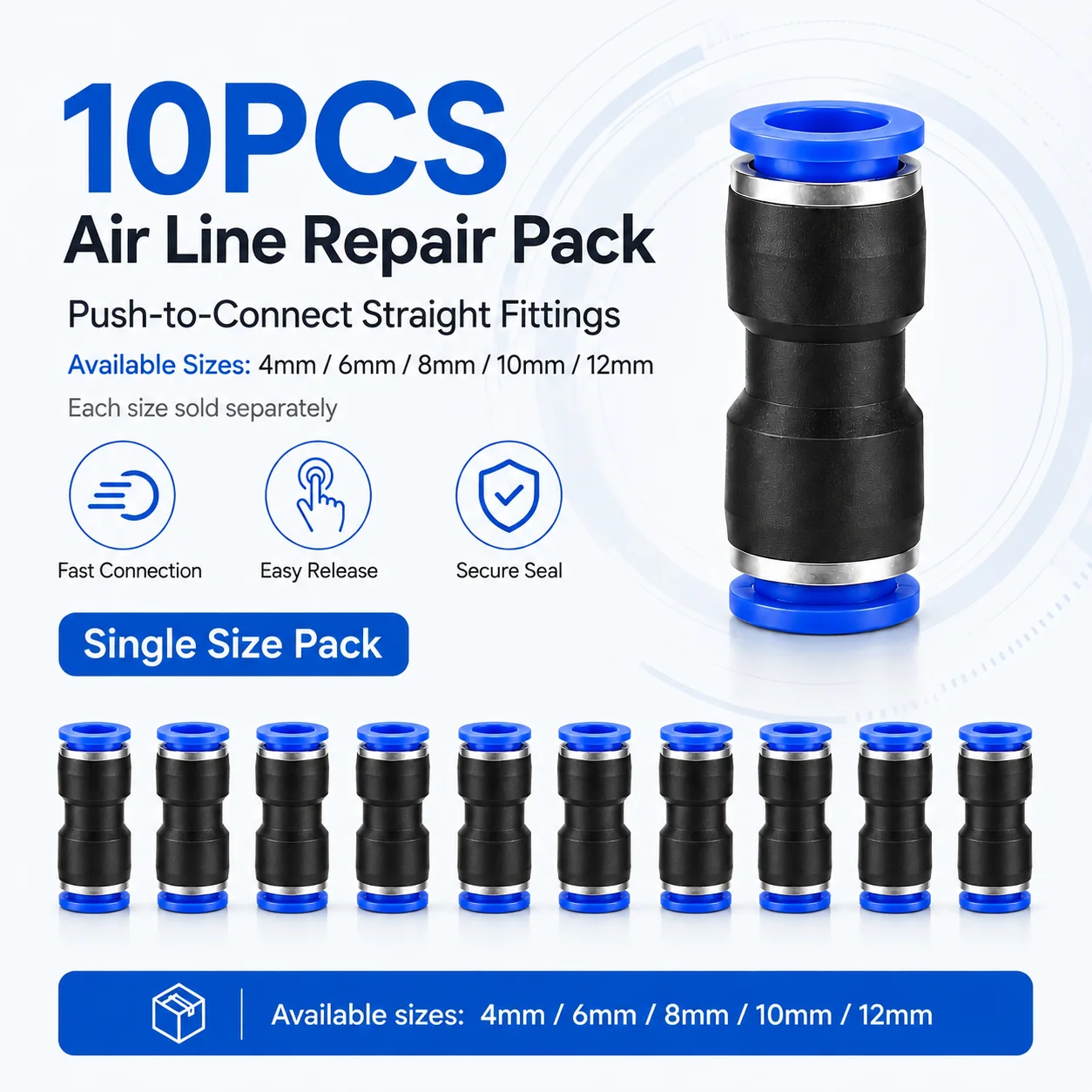 10PCS pneumatic joint air joint pipe direct push joint PU pipe 4 6 8 10 12mm air hose joint quick release push in connection