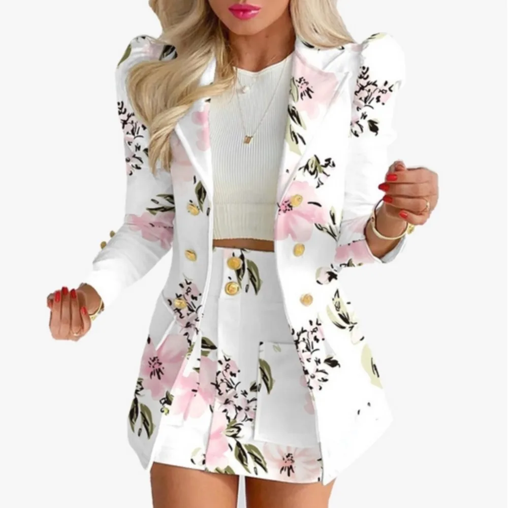 Spring Female Blazer Set Elegant Women's Suit Blazers Coat Sexy Bandage Skirt Suit Short Female Formal Office Ladies Clothing