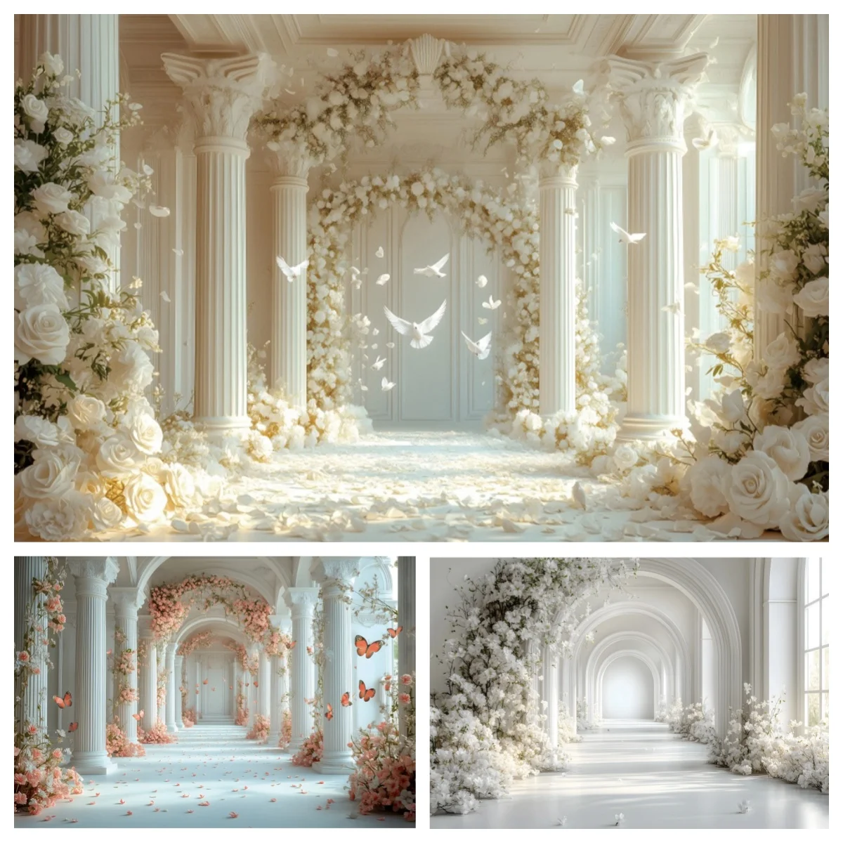 White Flowers Arche Wedding Photography Backdrops Florals Butterfly Bridal Shower Baby Birthday Engagement Decoration Background