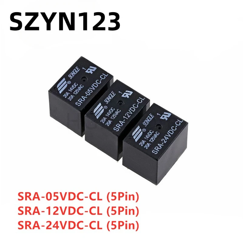 

5Pcs 5V 12V 24V 20A DC Power Relay SRA-05VDC-CL SRA-12VDC-CL SRA-24VDC-CL 5Pin PCB Type In Stock Black Automobile Relay