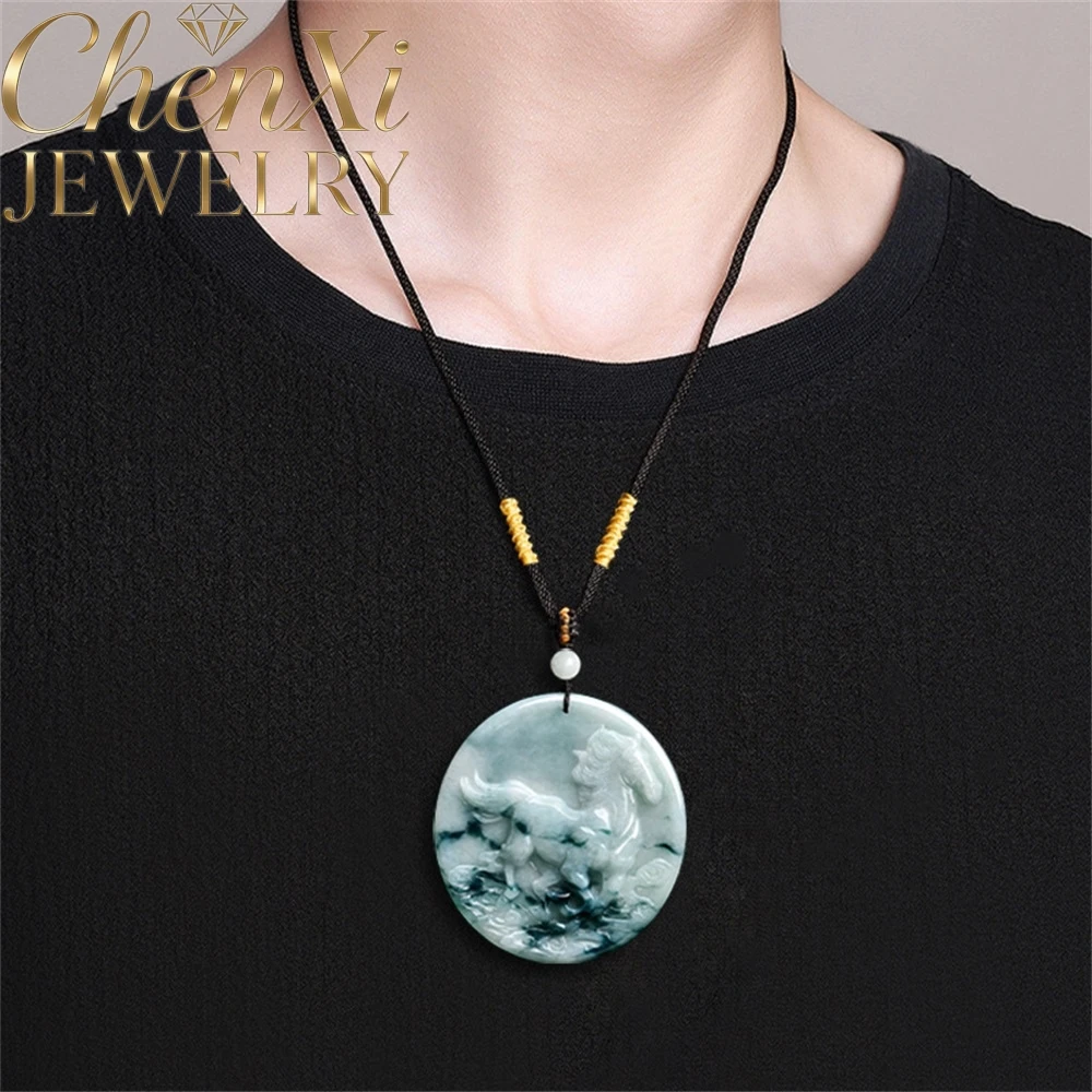 High-End Natural Genuine A-Grade Floating Flowers Jadeite Zodiac Horse Ascending To Exquisite Success Pendant Fine Jewelry Gifts