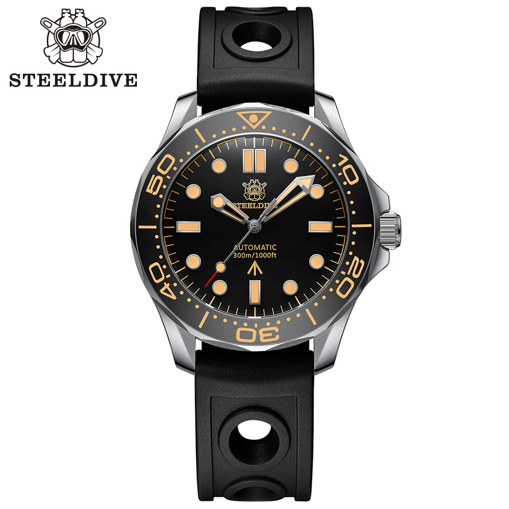 Steeldive-男性用機械式時計、超発光、セラミックベゼル、高級レトロ