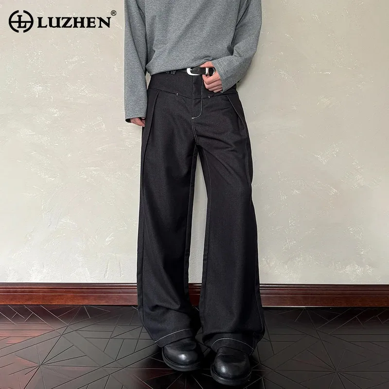 

LUZHEN однотонные простые элегантные красивые прямые джинсовые брюки мужские 2025 новые оригинальные корейские широкие джинсы мужская одежда JY4275
