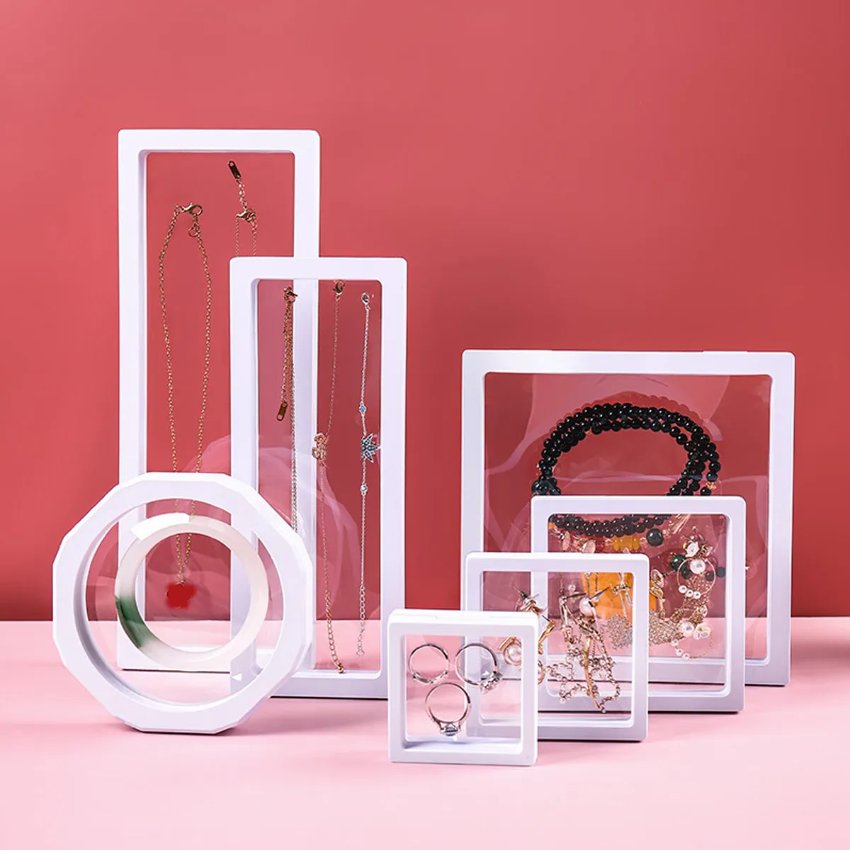 10pcs Transparent Floating Frame Display Rack, Jewelry Box