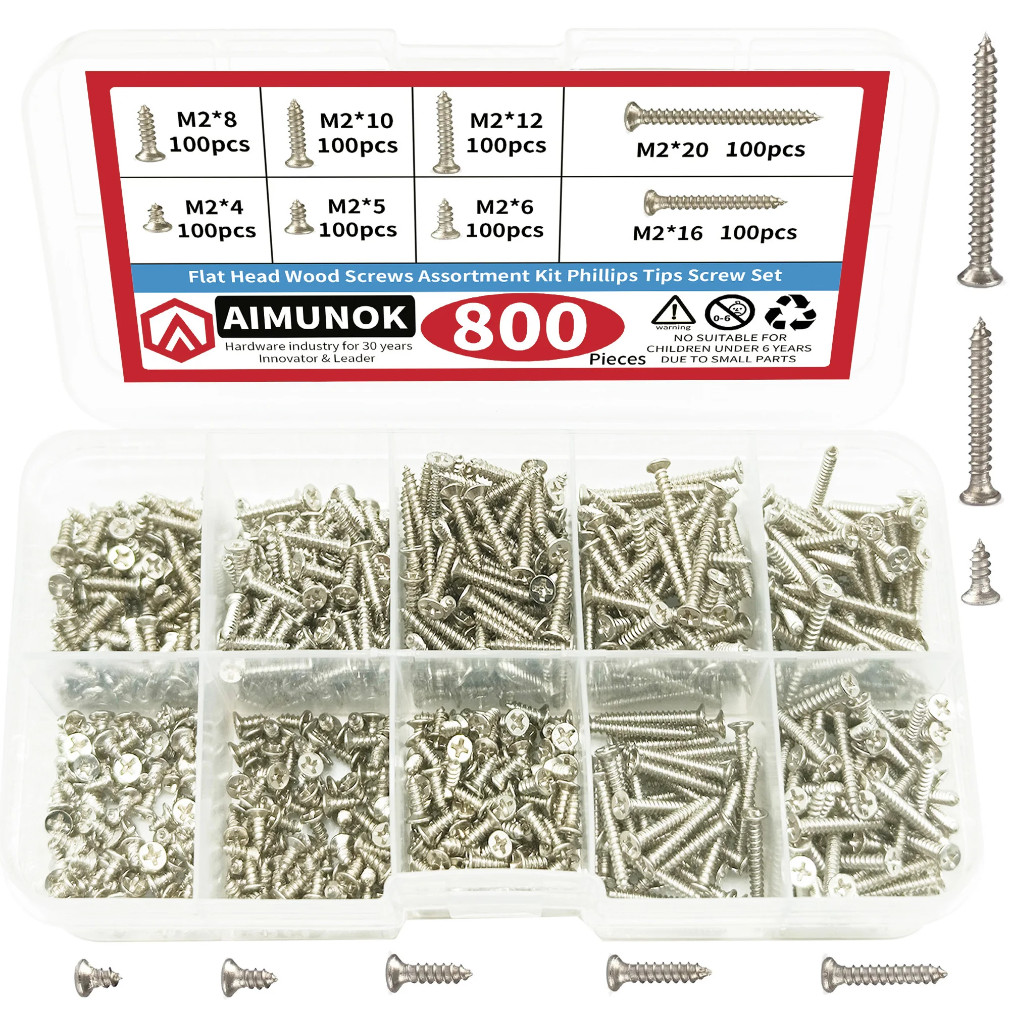 

800pcs M2 Self Tapping Screw Assortment Kit Tapping Screw Assortment Kit Lock Nut Wood Thread Nail Screw Sets Self Lock Nut Wood