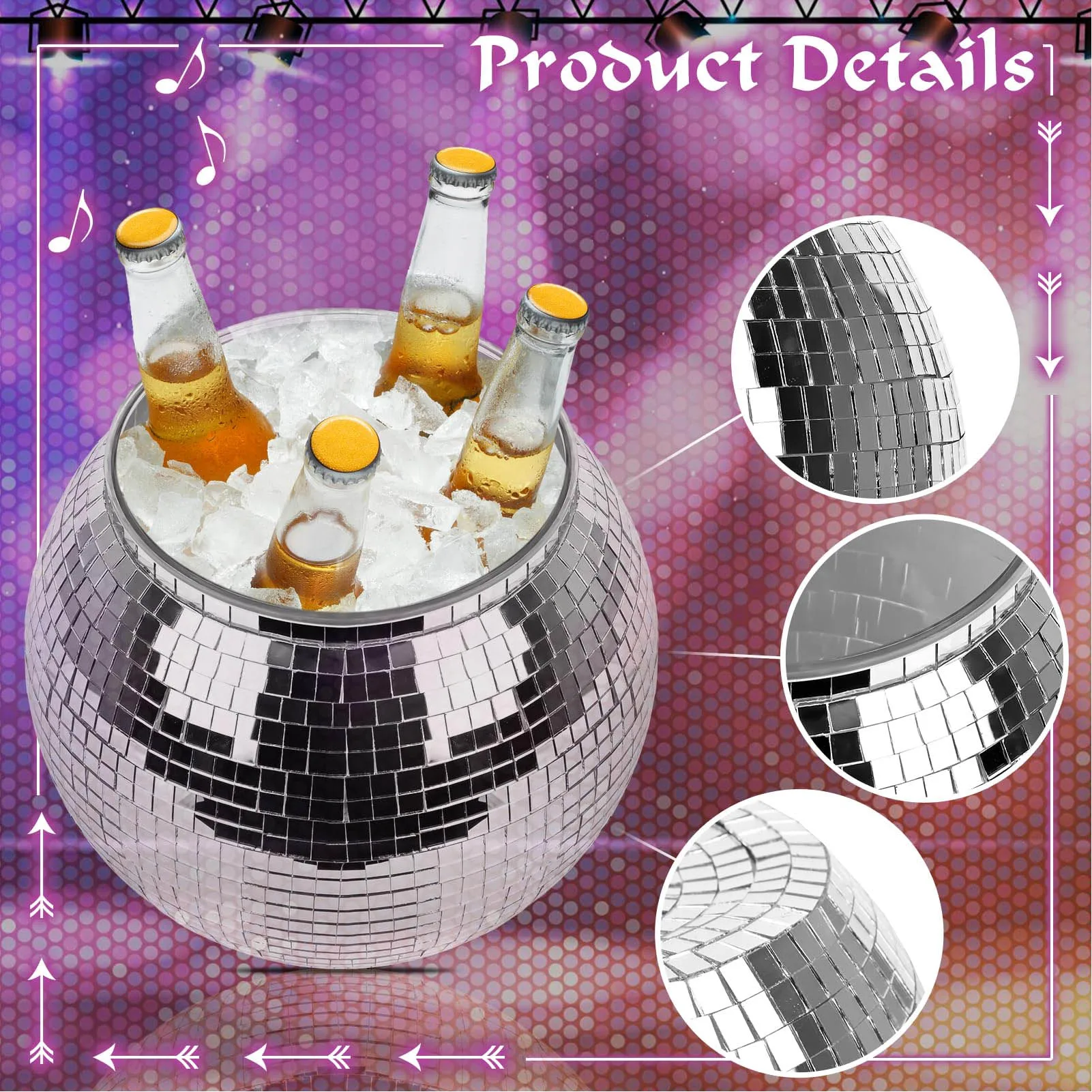 Ball Ice Bucket  Ball Ice Bucket Plastic Large Capacity Party Drink Bucket for Beer Cocktail Wine Silver