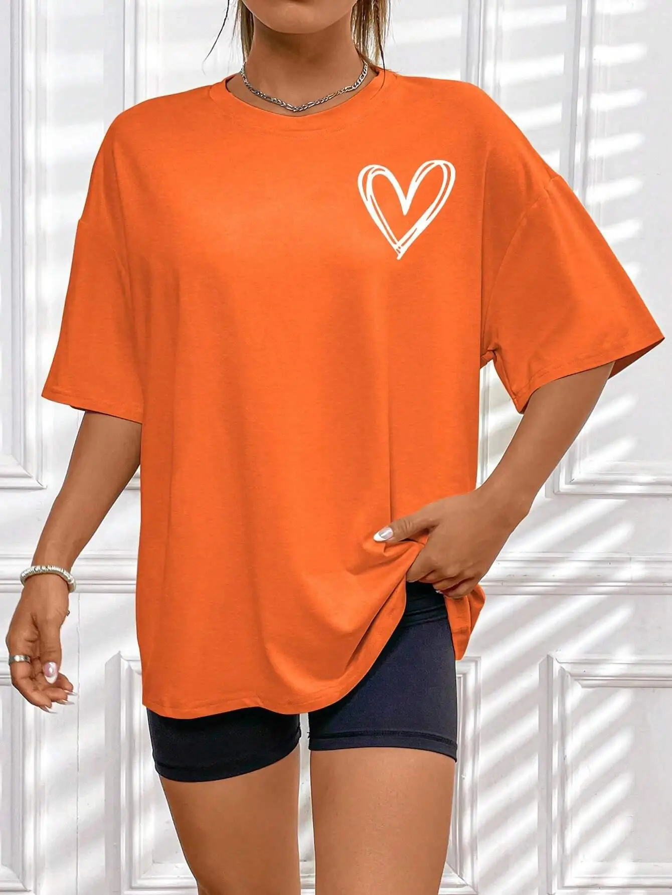 Simple Love Printed Womens Tshirts Summer Breathable Clothes Casual Fashion Short Sleeve Street Oversized All Match T-Shirts image 5