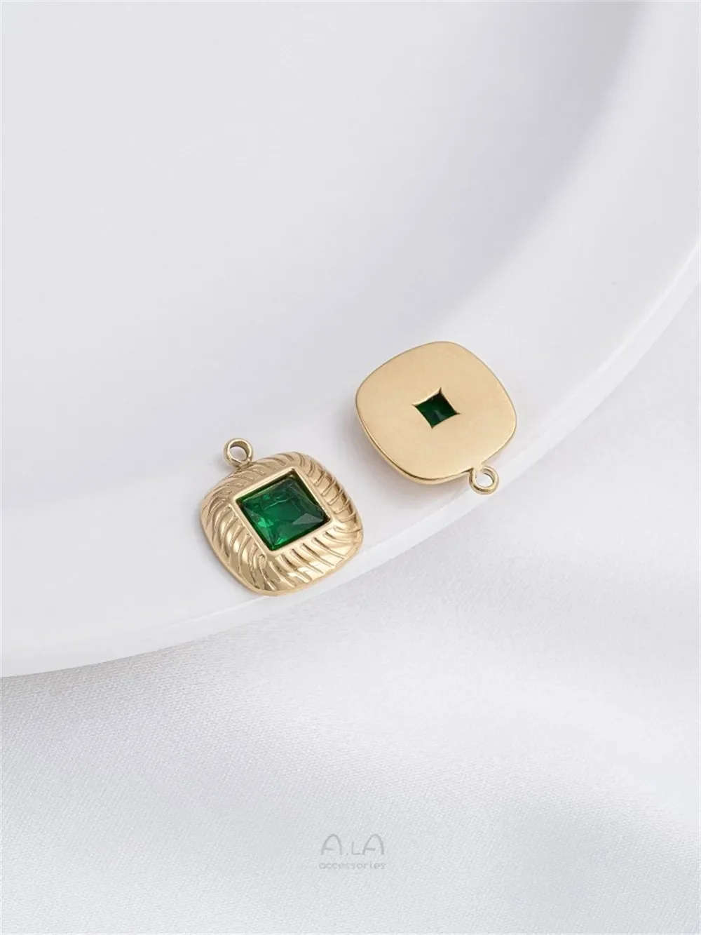 Titanium Steel Vacuum Plating 14K Real Gold Diamond Square Rectangular Tag DIY Bracelet Necklace Earrings Pendant Accessories